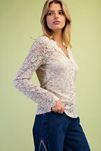 Load image into Gallery viewer, Easel Floral Lace Button-Front Top in Stone
