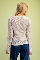 Easel Floral Lace Button-Front Top in Stone