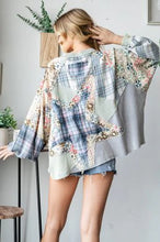 Load image into Gallery viewer, Oli &amp; Hali Oversized Mixed Fabric Star Patched Top in Blue
