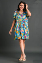 Load image into Gallery viewer, Umgee Floral Mini Dress in Aqua Mix Dress Umgee   
