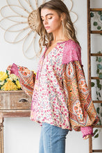 Load image into Gallery viewer, Button Front Print Mixed Blouse Top in Pink Top Oli &amp; Hali   
