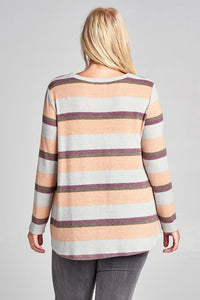 Oddi Salmon and Grey Mix Striped Top with Twist Front FINAL SALE Top Oddi   