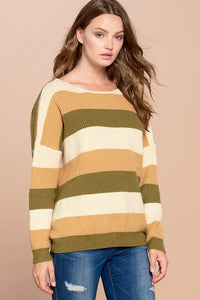 Oddi Striped Sweater in Olive Mix Top Oddi   
