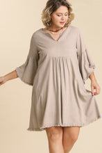Load image into Gallery viewer, Umgee Linen Blend Dress with Split Neckline in Milk Tea Dresses Umgee   
