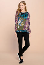 Load image into Gallery viewer, Floral and Animal Mixed Print Top in Teal and Purple Top Oddi   
