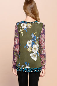 Floral and Animal Mixed Print Top in Teal and Purple Top Oddi   