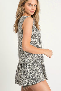 Sleeveless Charcoal Animal Print Top Tops First Love   