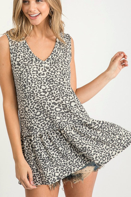 Sleeveless Charcoal Animal Print Top Tops First Love   