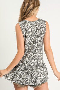 Sleeveless Charcoal Animal Print Top Tops First Love   