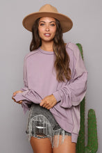 Load image into Gallery viewer, Solid Color Mixed French Terry and Ribbed Knit Top in Dark Lavender Top Fantastic Fawn   
