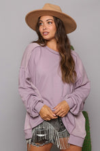 Load image into Gallery viewer, Solid Color Mixed French Terry and Ribbed Knit Top in Dark Lavender Top Fantastic Fawn   
