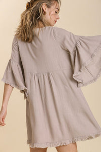 Umgee Linen Blend Dress with Split Neckline in Milk Tea Dresses Umgee   