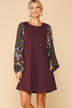 Load image into Gallery viewer, GiGio Burgundy Dress with Patch Printed Long Sleeves  Gigio   
