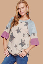 Load image into Gallery viewer, Oddi Star Printed Color Block Tee in Taupe-Berry Top Oddi   
