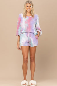 Oddi Tie Dye French Terry Lounge Top and Shorts Set in Mint and Mauve Mix Set Oddi   