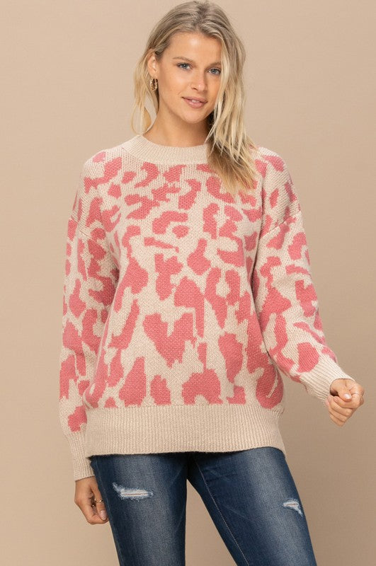 Oddi Cream and Pink Animal Print Sweater Sweaters Oddi   