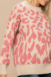 Oddi Cream and Pink Animal Print Sweater Sweaters Oddi   