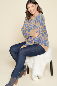 Oddi Taupe and Blue Animal Print Sweater-FINAL SALE Sweaters Oddi   