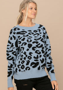 Oddi Blue and Black Leopard Print Sweater Sweaters Oddi   