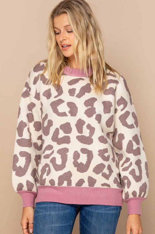 Oddi Animal Print Sweater in Oatmeal Mix Sweaters Oddi   