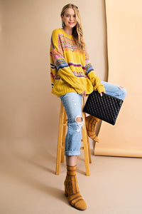 Easel Mustard Striped Knit Sweater  Easel   