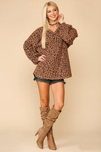 Load image into Gallery viewer, GiGio Camel Animal Print Textured Top with Bubble Sleeves  Gigio   
