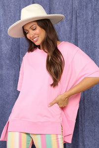 French Terry Short Sleeve Top in Pink Top Fantastic Fawn   