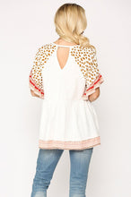 Load image into Gallery viewer, GiGio Off White Top with Animal Print Sleeves Top Gigio   
