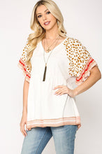 Load image into Gallery viewer, GiGio Off White Top with Animal Print Sleeves Top Gigio   
