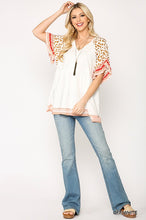 Load image into Gallery viewer, GiGio Off White Top with Animal Print Sleeves Top Gigio   
