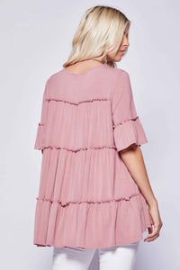 Beeson River Baby Doll Tiered Top in Dusty Pink Tops Beeson River   