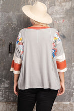 Load image into Gallery viewer, Easel Pin Stripe Top with Mixed Print Design in Heather Grey Shirts &amp; Tops Easel   
