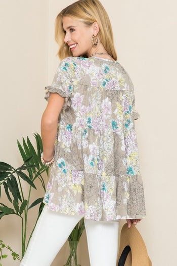 Celeste Floral Print Short Sleeve Tunic in Mocha  Celeste   