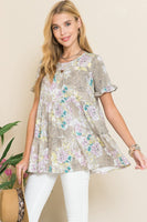 Celeste Floral Print Short Sleeve Tunic in Mocha  Celeste   