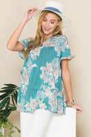 Floral Print Short Sleeve Tunic in Green  Celeste   