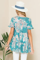 Floral Print Short Sleeve Tunic in Green  Celeste   