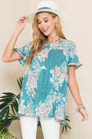Floral Print Short Sleeve Tunic in Green  Celeste   