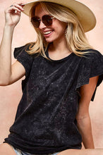 Load image into Gallery viewer, BiBi Ruffle Sleeve Mineral Wash Top in Black Charcoal Top BiBi   
