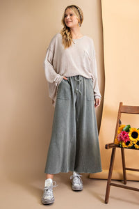 Easel Washed Terry Knit Wide Leg Pants in Ash Pants Easel   