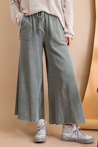 Easel Washed Terry Knit Wide Leg Pants in Ash Pants Easel   