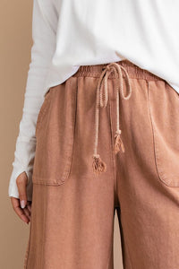 Easel Washed Terry Knit Wide Leg Pants in Red Bean ON ORDER ESTIMATED ARRIVAL DECEMBER  Easel   