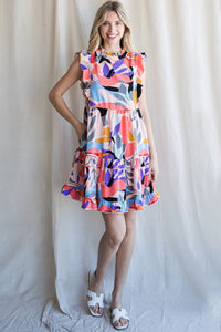 Jodifl Blush Floral Printed Dress with Ruffled Cap Sleeves Dresses Jodifl   