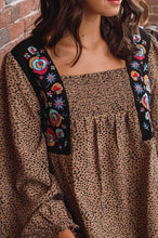 Load image into Gallery viewer, Oddi Ditzy Dot Print Top with Floral Embroidery in Taupe FINAL SALE  Oddi   
