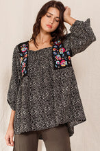 Load image into Gallery viewer, Oddi Ditzy Dot Print Top with Floral Embroidery in Black  Oddi   

