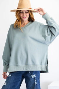 Easel Terry Knit Loose Pullover Top in Blue Gray  Easel   