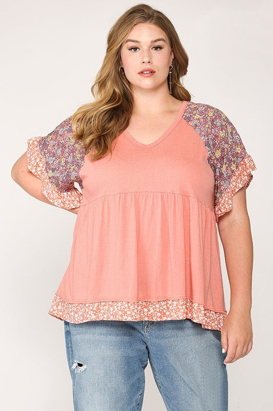 GiGio Ditzy Floral Print Top with Ruffled Sleeves in Rose Mix Shirts & Tops Gigio   