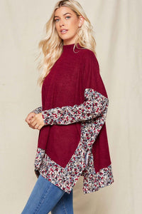 Burgundy Poncho Top with Zig Zag Contrast Top Beeson River   