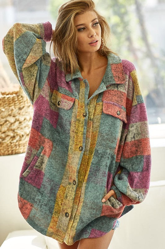 BiBi Plaid Shacket Shirt Jacket in Lavender Mix – June Adel