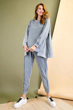 Load image into Gallery viewer, Easel Boxy Pullover Top with Uneven Hem in Blue Grey  Easel   
