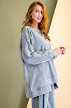 Load image into Gallery viewer, Easel Boxy Pullover Top with Uneven Hem in Blue Grey  Easel   
